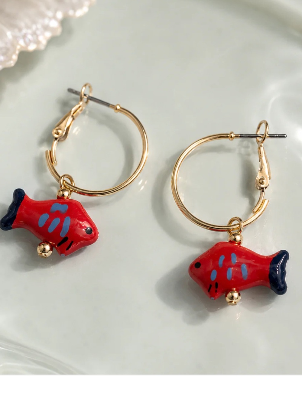 Metal Ceramic Hoop with Fish Charm
